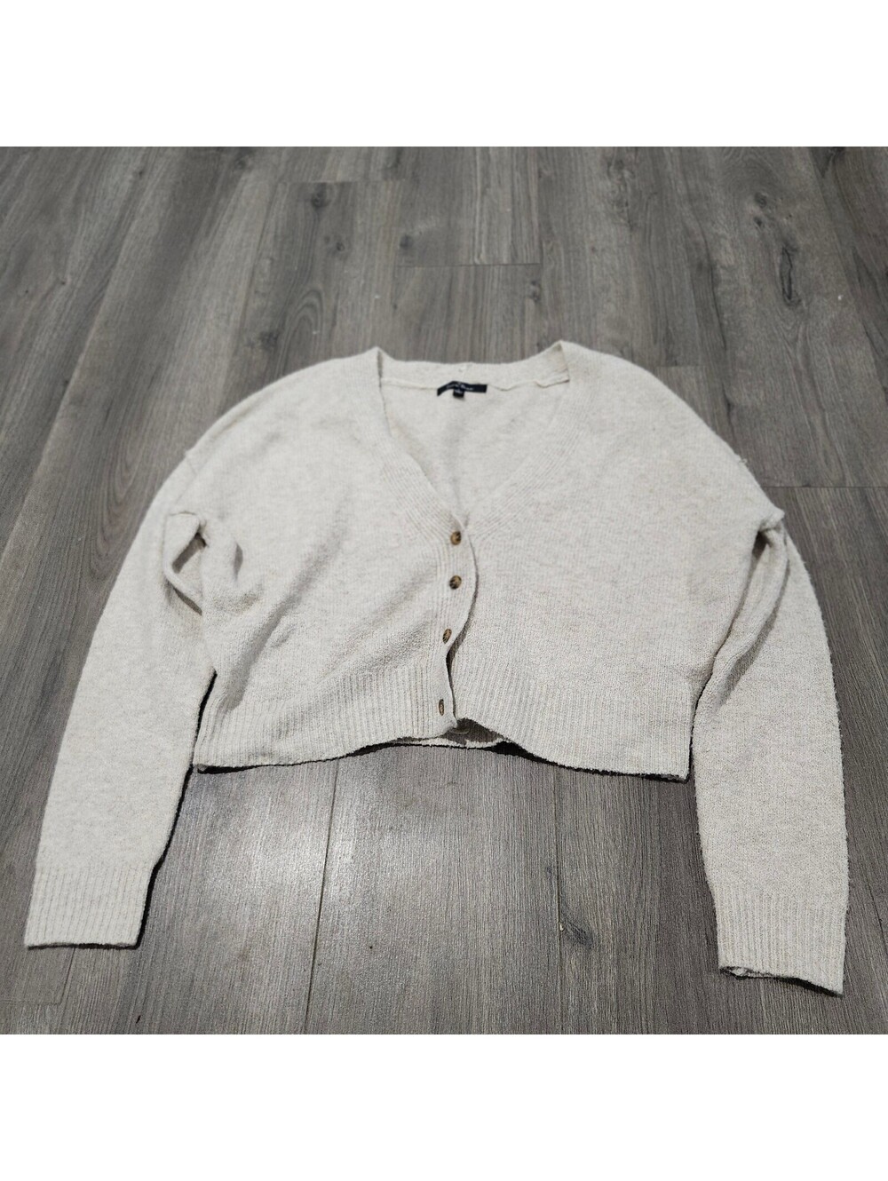 Love Tree Beige Cropped Knit Cardigan Sweater Size Large